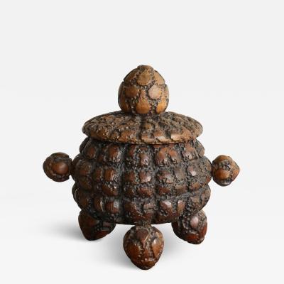 Antique Folk Art Lidded Pot in Carved Wood Early 20th Century