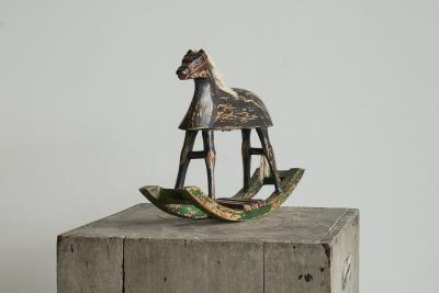 Antique Folk Art Miniature Rocking Horse in Painted Wood