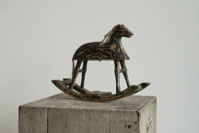 Antique Folk Art Miniature Rocking Horse in Painted Wood