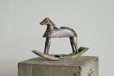Antique Folk Art Miniature Rocking Horse in Painted Wood