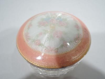 Antique Foster Bailey Enamel Sterling Silver Crystal Vanity Jar