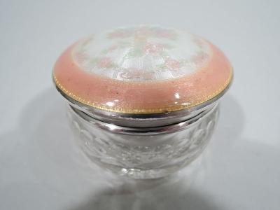 Antique Foster Bailey Enamel Sterling Silver Crystal Vanity Jar