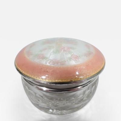 Antique Foster Bailey Enamel Sterling Silver Crystal Vanity Jar