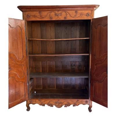 Antique French 18th C Louis XV Fruitwood Linen Press Armoire