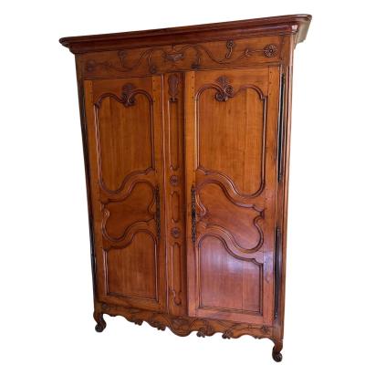 Antique French 18th C Louis XV Fruitwood Linen Press Armoire