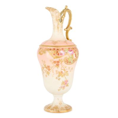 Antique French Art Nouveau Porcelain Ewer with Floral Decoration