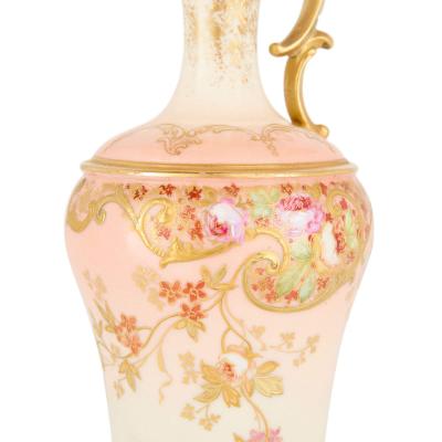 Antique French Art Nouveau Porcelain Ewer with Floral Decoration