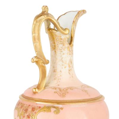 Antique French Art Nouveau Porcelain Ewer with Floral Decoration