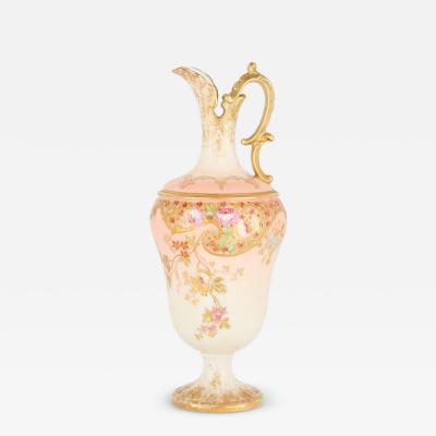 Antique French Art Nouveau Porcelain Ewer with Floral Decoration