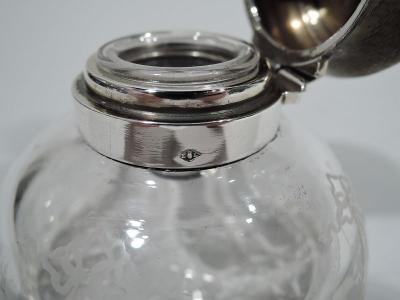 Antique French Art Nouveau Silver Enamel Inkwell