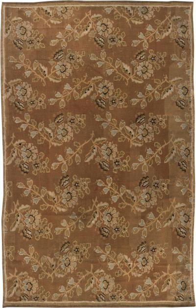 Antique French Aubusson Botanic Handmade Wool Rug