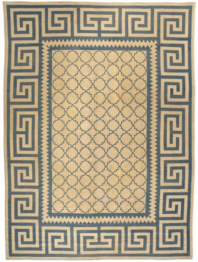 Antique French Aubusson Geometric Beige Handmade Wool Rug
