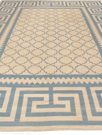 Antique French Aubusson Geometric Beige Handmade Wool Rug