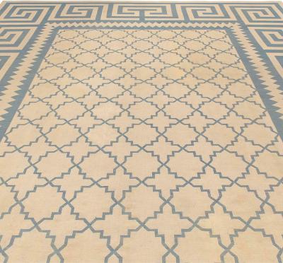 Antique French Aubusson Geometric Beige Handmade Wool Rug