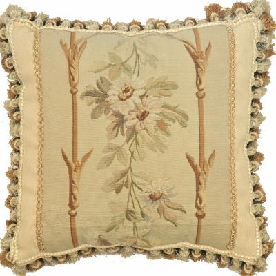Antique French Aubusson Pillow 17 x 17 