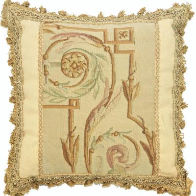 Antique French Aubusson Pillow 19 x 19 
