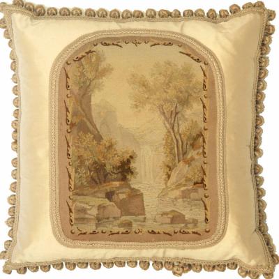 Antique French Aubusson Pillow 24 x 24 