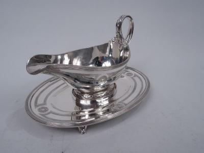 Antique French Belle Epoque Classical Gravy Boat on Stand