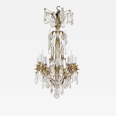 Antique French Belle poque cut glass and gilt bronze chandelier