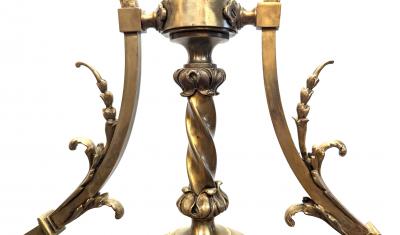 Antique French Brass Glass Art Nouveau Chandelier