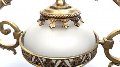 Antique French Brass Glass Art Nouveau Chandelier