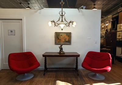 Antique French Brass Glass Art Nouveau Chandelier