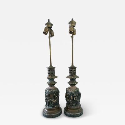 Antique French Bronze Frieze Table Lamps