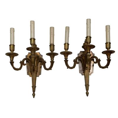 Antique French Bronze Neoclassical Light Wall Sconces a Pair