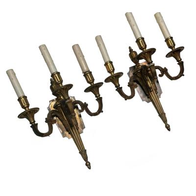 Antique French Bronze Neoclassical Light Wall Sconces a Pair