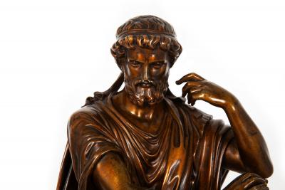 Antique French Bronze Sculpture of Philosopher Zeno of Elea by Eugene Laurent