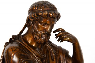 Antique French Bronze Sculpture of Philosopher Zeno of Elea by Eugene Laurent