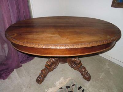 Antique French Carved Griffin Oval Pecan Dining Table Renaissance Gothic