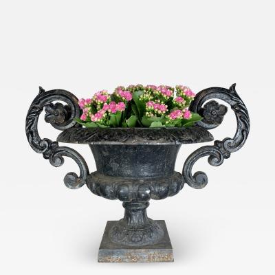 Antique French Cast Iron Urn with Decorative Handles
