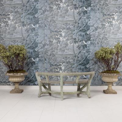 Antique French Concrete Demi Lune Garden Bench