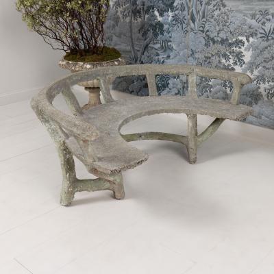 Antique French Concrete Demi Lune Garden Bench
