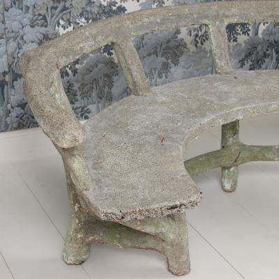 Antique French Concrete Demi Lune Garden Bench