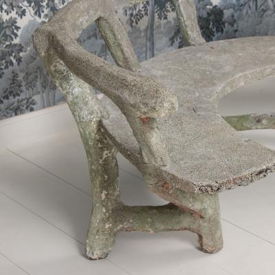 Antique French Concrete Demi Lune Garden Bench