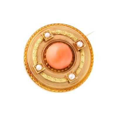 Antique French Coral and Pearl Brooch