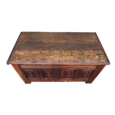 Antique French Country Carved Walnut Blanket Hope Chest Trunk