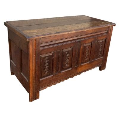 Antique French Country Carved Walnut Blanket Hope Chest Trunk