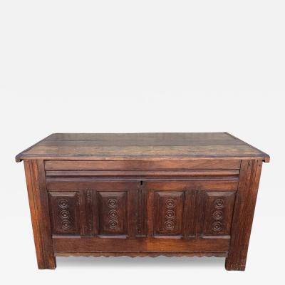 Antique French Country Carved Walnut Blanket Hope Chest Trunk
