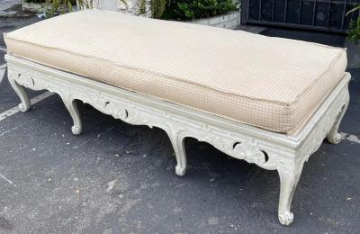 Antique French Country Paint Decorated Bench W Down Filled Cushion