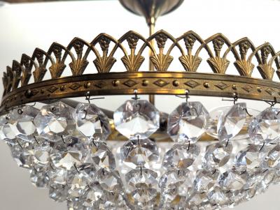 Antique French Crystal Pendant Semi Flush Chandelier