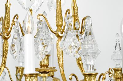 Antique French Cut Crystal Eight Arm Brass Frame Chandelier