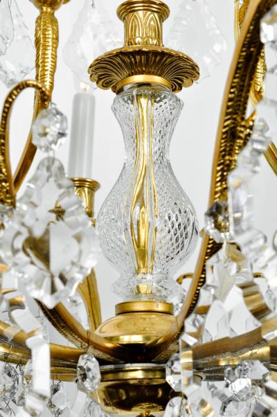 Antique French Cut Crystal Eight Arm Brass Frame Chandelier