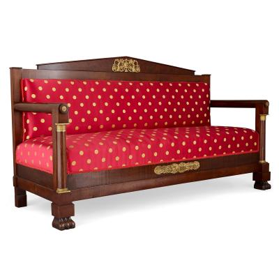 Antique French Empire Style Mahogany and Gilt Bronze Couch