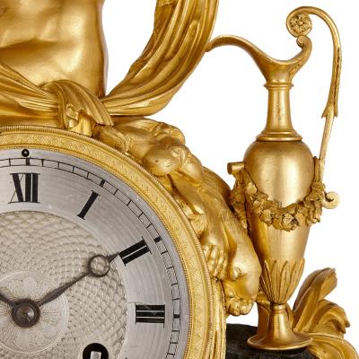 Antique French Empire patinated and gilt bronze mantel clock