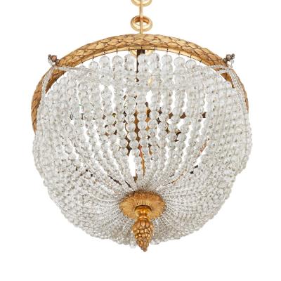 Antique French Empire style glass and gilt bronze chandelier