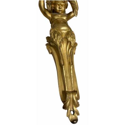 Antique French Gilt Bronze Cherubic Light Sconces a Pair