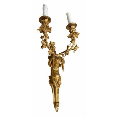 Antique French Gilt Bronze Cherubic Light Sconces a Pair